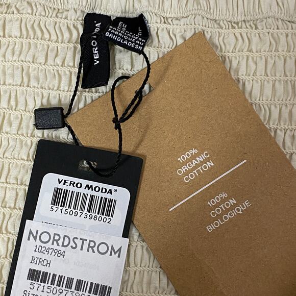 Vero Moda Sweat Heart Tie Knot Blouse Birch Women Large Organic Cotton NWT - Picture 9 of 10